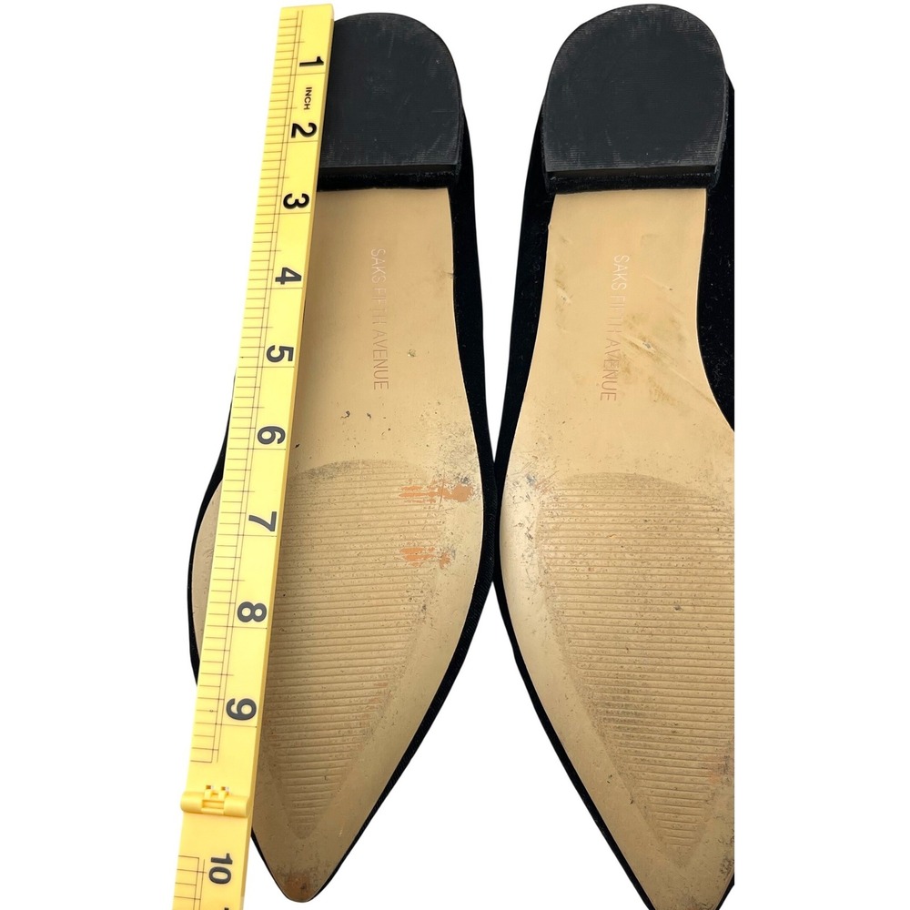 Saks Fifth Avenue Flats Women 10 Black Good Velvet Mary Jane Pointed Toe Luxury - Picture 6 of 16